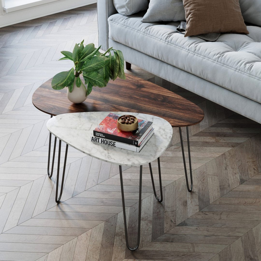 Set van 2 Bijzettafels – Marmer & Hout 🌿✨