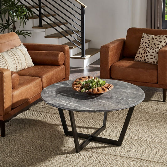Ronde Marmeren Salontafel – Elegant & Tijdloos 🖤✨