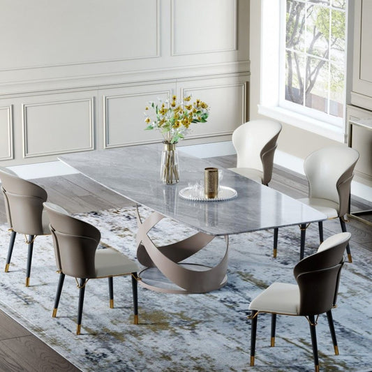 Luxe Marmeren Design Eettafel met Artistiek Metalen Onderstel