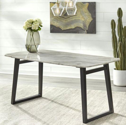 Minimalistische Eettafel met Stijlvol Marmerblad en Robuust Metalen Frame