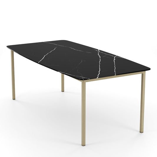 Elegante Eettafel met Nero Marquina Marmer en Goudkleurig Minimalistisch Frame