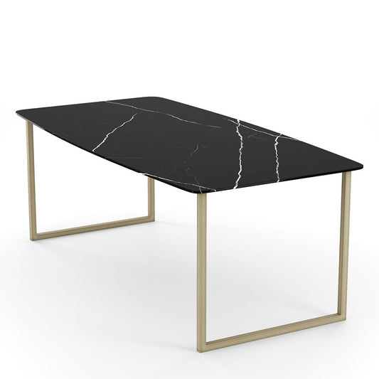 Minimalistische Eettafel met Nero Marquina Marmer en Goudkleurig Frame