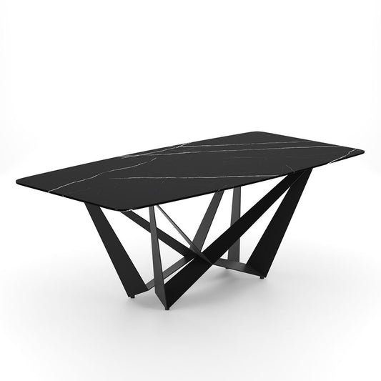 Luxe Eettafel met Nero Marquina Marmer en Geometrisch Onderstel
