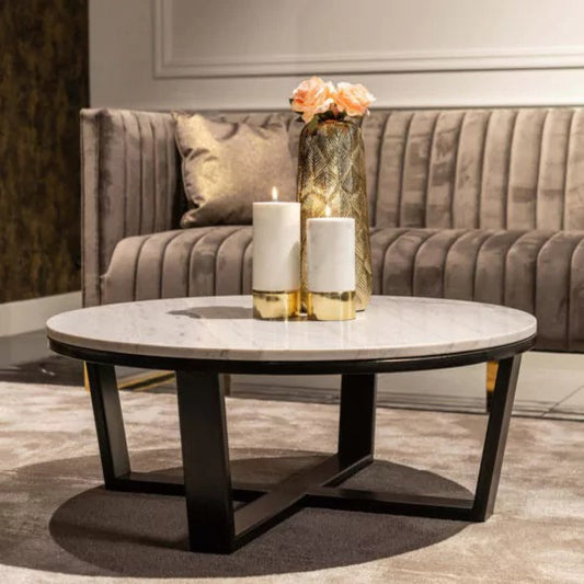 Luxe Ronde Salontafel van Echt Marmer – Stijlvol & Tijdloos 🖤✨