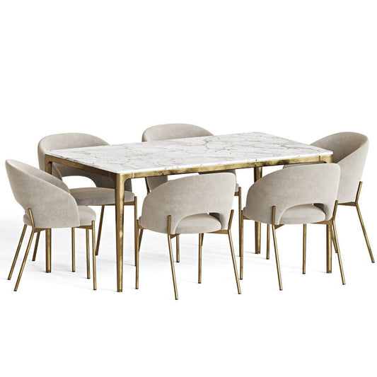 Luxueuze Eettafel met Carrara Marmerblad en Gouden Onderstel