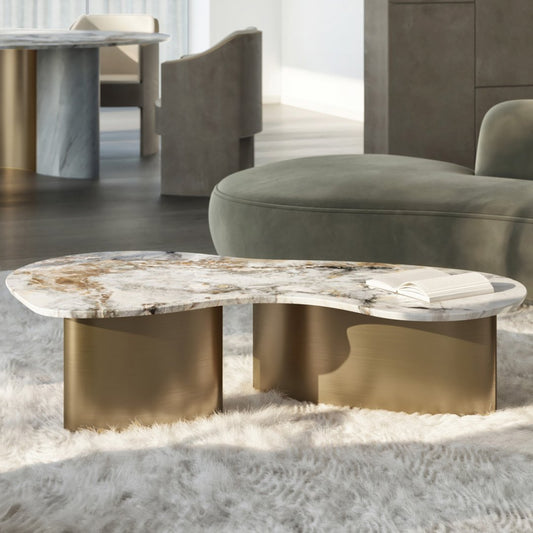 Exclusieve Organische Salontafel – Luxe Marmer & Goud ✨