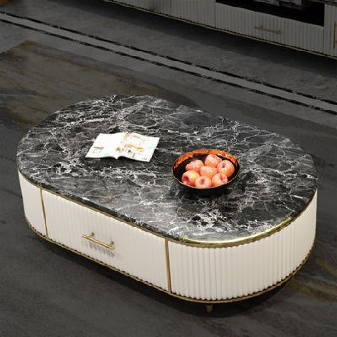 Luxe Ovale Salontafel – Echt Marmer & Goudaccenten 🖤✨