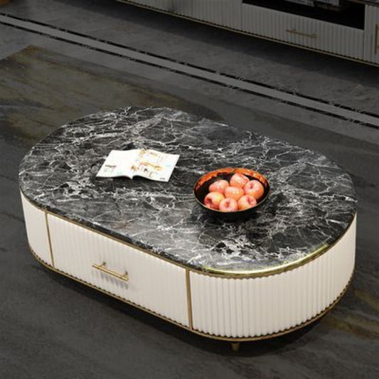 Luxe Ovale Salontafel – Echt Marmer & Goudaccenten 🖤✨