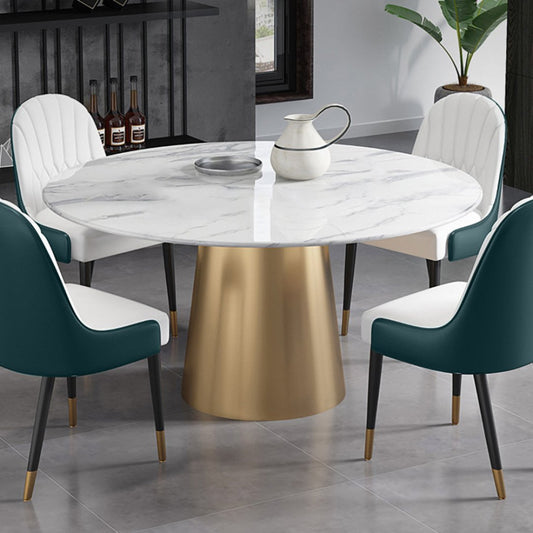 Exclusieve Ronde Marmeren Eettafel met Luxe Gouden Onderstel