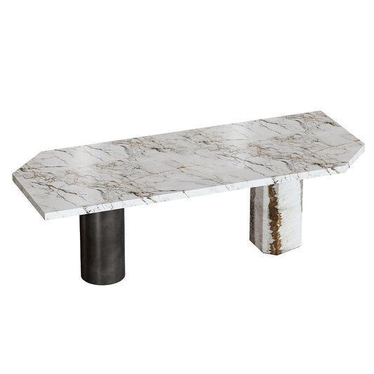 Exclusieve Design Eettafel met Uniek Marmeren Blad en Sculpturaal Onderstel