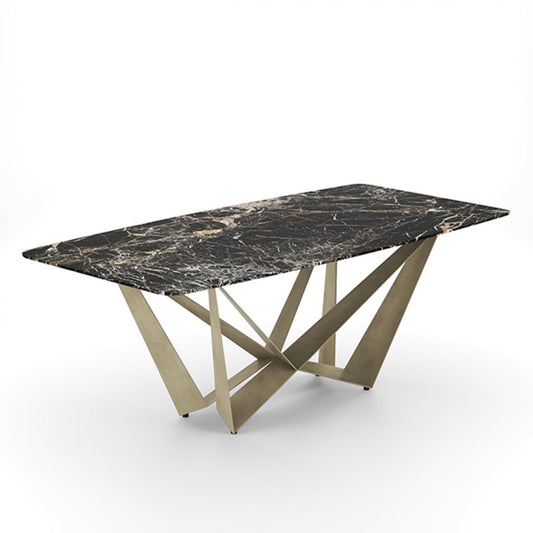 Exclusieve Eettafel met Elegant Black Spider Marmer en Goudkleurig Geometrisch Onderstel