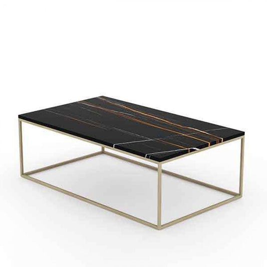 Moderne Rechthoekige Marmeren Salontafel met Elegant Gouden Frame