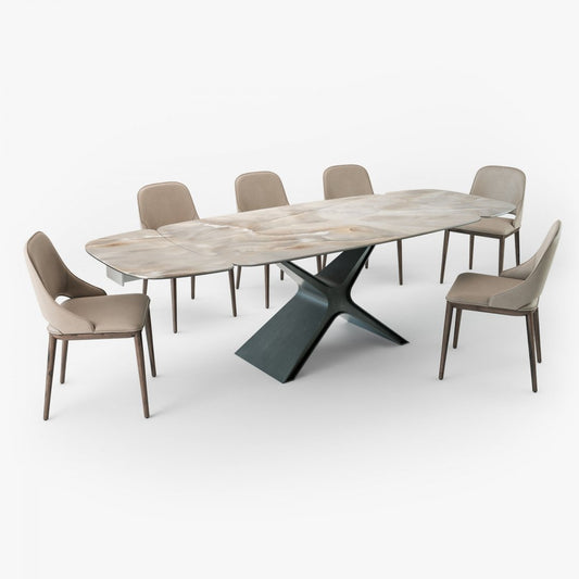 Luxe Uitschuifbare Design Eettafel met Exclusief Marmeren Blad