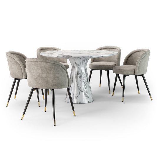 Luxe Ronde Eettafel met Sculpturaal Marmeren Onderstel