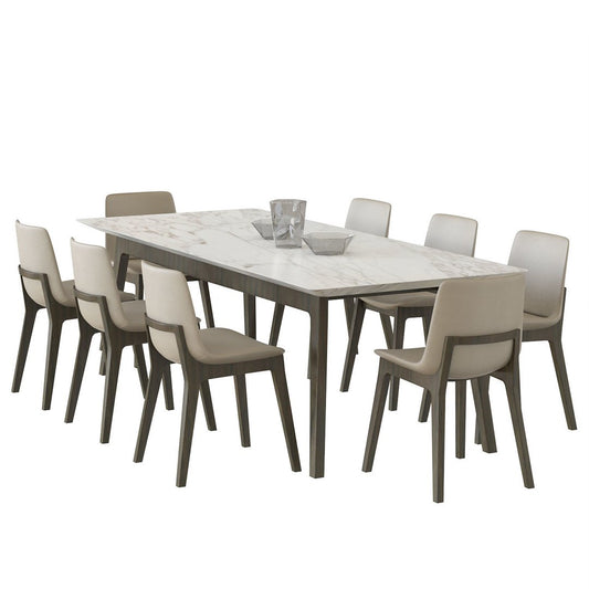 Moderne Eettafel met Luxe Marmeren Blad en Tijdloos Houten Onderstel